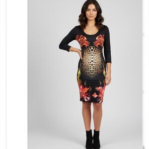Just Cavalli Red Dragon and Floral Print Dress